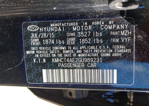 2016 Hyundai Accent Se z USA, uszkodzony, nr VIN KMHCT4AE2GU989231